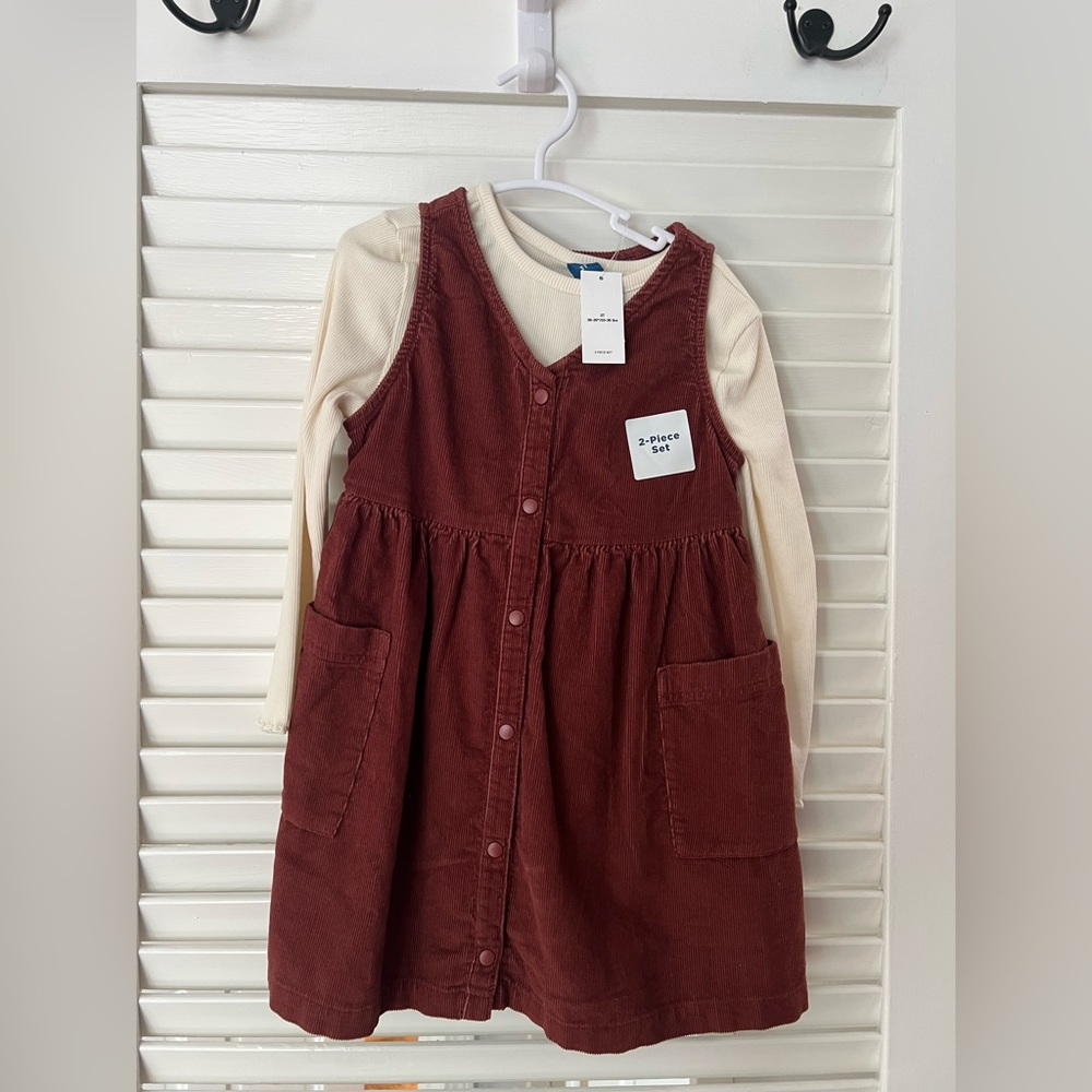 Old Navy Kids Corduroy Dress Set - Burgundy and Cream